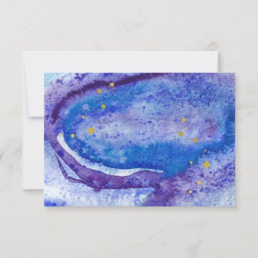 水彩画青いGeodeおよびRSVPを結婚するフェイクな金ゴールド 出欠カード (裏面)