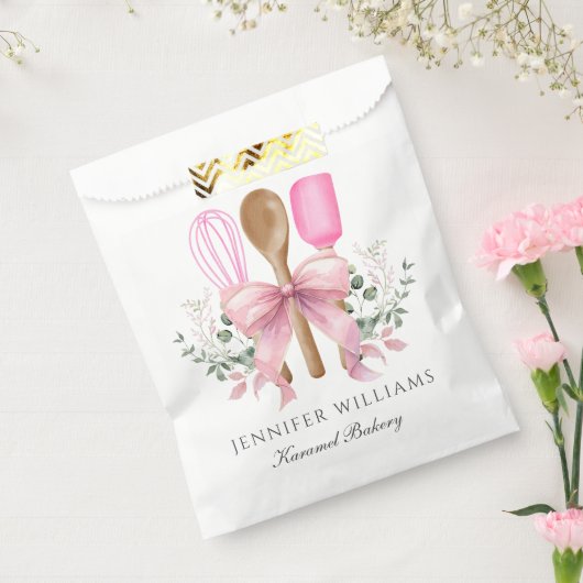 水彩画風のお菓子屋さん用具 ピンクのリボン 個別包装 フェイバーバッグ (封をした状態)