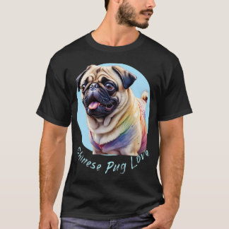 水彩画風のかわいい虹色のパグ Tシャツ