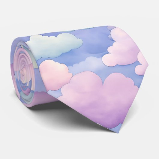 水彩画風のかわいい雲の模様 ネクタイ (ロール)