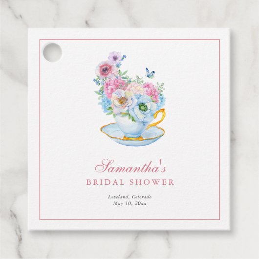 水彩画風のティーパーティー　ブライズシャワー フェイバータグ (正面)