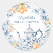 水彩画風のティーパーティー ブライダルシャワー ラウンドシール (正面)