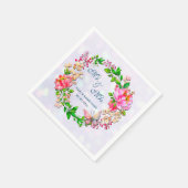 水彩画風のピンクの花と蝶の春のスロー布 スタンダードカクテルナプキン (角)