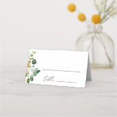 水彩画風のユーカリとゴールドの結婚式用席札 プレイスカード (正面)