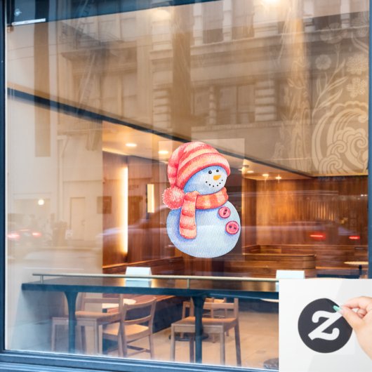 水彩画風の冬の雪だるま ビジネス ウィンドウサイン (カフェ窓)