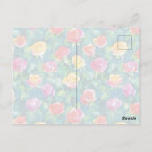 水彩画風の咲き誇る庭のバラの茂み模様 ポストカード (裏面)