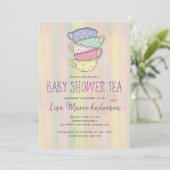 水彩画風の多色カップ ベビーシャワー ティー 招待状 (スタンド正面)