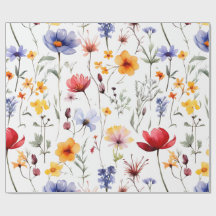 水彩画風の淡い色合いで描かれた明るい野の花の草原
