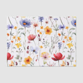 水彩画風の淡い色合いで描かれた明るい野の花の草原 薄葉紙