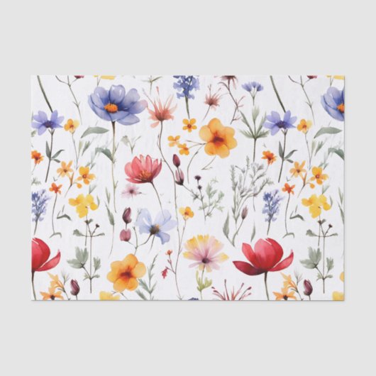 水彩画風の淡い色合いで描かれた明るい野の花の草原 薄葉紙 (正面)