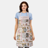 水彩画風の焼き菓子ツール柄 ピンク エプロン (着用した状態)