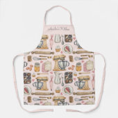水彩画風の焼き菓子ツール柄 ピンク エプロン (正面)