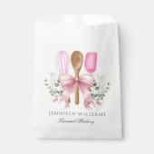 水彩画風の焼き菓子用具 ピンクの蝶リボン 個別に作られた フェイバーバッグ (正面)