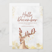 水彩画風の白と茶色の「ハロー・ディセンバー」 シーズンカード (正面/裏面)