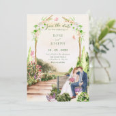 水彩画風の美しい庭園で夫婦の結婚式 セーブザデート (スタンド正面)