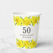 水彩画風の黄色い水仙の花 50歳の誕生日パーティー 紙コップ (裏面)