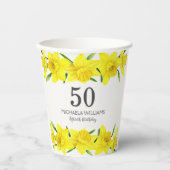 水彩画風の黄色い水仙の花 50歳の誕生日パーティー 紙コップ (正面)