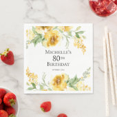 水彩画風の黄色い花と葉の80歳の誕生日 スタンダードランチョンナプキン (インサイチュ)
