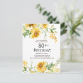 水彩画風の黄色い花と葉の80歳の誕生日 招待状 (スタンド正面)