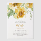 水彩画風の黄色い花の80歳の誕生日 ベラム紙招待状 (正面)