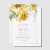 水彩画風の黄色い花の80歳の誕生日 ベラム紙招待状 (オフセット)