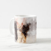 水彩画風の黒猫とオレンジ色の子猫のトリオ コーヒーマグカップ (正面左)