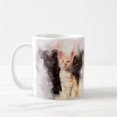 水彩画風の黒猫とオレンジ色の子猫のトリオ コーヒーマグカップ (左)