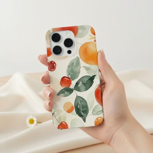 水彩画風ガーリーな果物のコラージュ フルーツ かわいい iPhoneケース