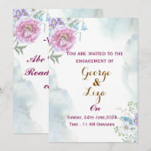 水彩画風グリーンエンゲージメント招待状 招待状 (正面/裏面)