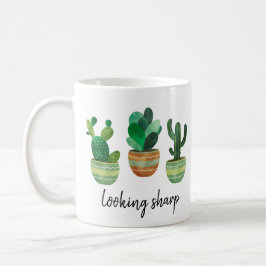 水彩画風グリーンサボテンのボタニカルデザイン「Looking Sharp」 コーヒーマグカップ