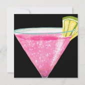 水彩画風コクテールパーティーの誕生日 黒 招待状 (裏面)