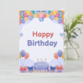 水彩画風ハッピーバースデーポスター – カラフル 招待状 (スタンド正面)