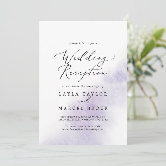 水彩画風パープルウェディングレセプション 招待状 (スタンド正面)