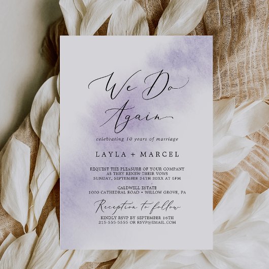 水彩画風パープル「愛をもう一度」誓いの更新 招待状