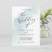 水彩画風ブルー | 結婚式のお知らせ 招待状 (スタンド正面)