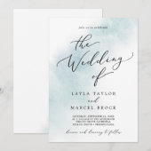 水彩画風ブルー | 結婚式のお知らせ 招待状 (正面/裏面)