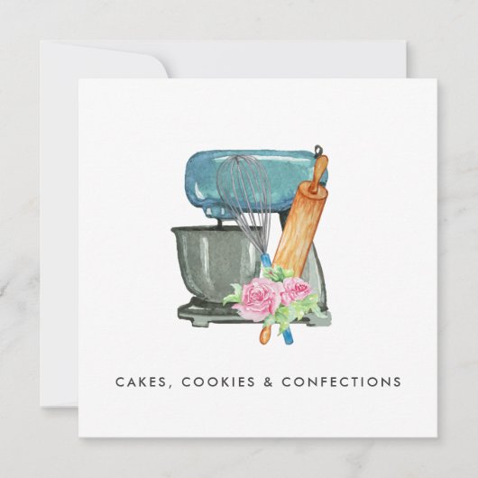 水彩画風ベーカリー ロゴ | 花 デジタル ダウンロード 招待状 (正面)