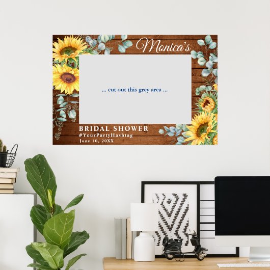 水彩画風ユーカリのウェディングシャワー写真フレーム ポスター (ホームオフィス)