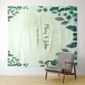 水彩画風ユーカリの葉のウェディングフォトバックドロップ タペストリー (インサイチュ(横))