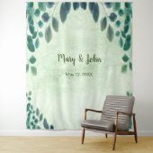 水彩画風ユーカリの葉のウェディングフォトバックドロップ タペストリー (インサイチュ)