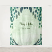 水彩画風ユーカリの葉のウェディングフォトバックドロップ タペストリー (正面)