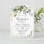 水彩画風ユーカリグリーン写真 卒業 招待状 (スタンド正面)