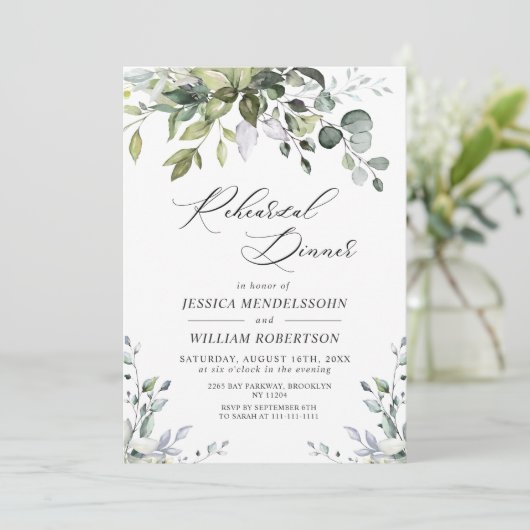 水彩画風ユーカリグリーン彩り リハーサルディナー招待状 招待状 (スタンド正面)