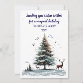 水彩画風抽象樹木と鹿 シーズンカード (正面)