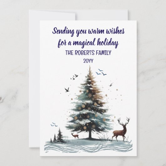 水彩画風抽象樹木と鹿 シーズンカード (正面)