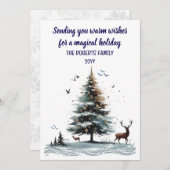 水彩画風抽象樹木と鹿 シーズンカード (正面/裏面)