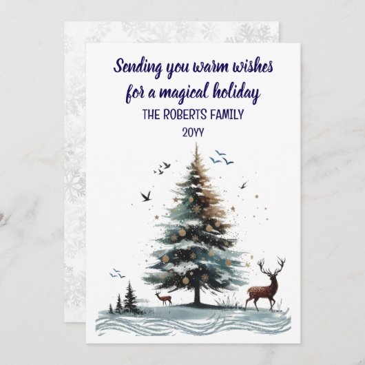 水彩画風抽象樹木と鹿 シーズンカード (正面/裏面)