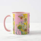 水彩画風黄色とピンクの水仙の花の絵M マグカップ (左)