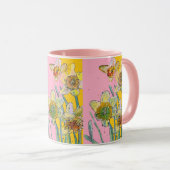 水彩画風黄色とピンクの水仙の花の絵M マグカップ (正面右)