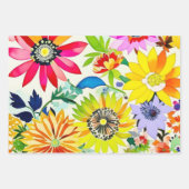 水彩画風 フォークアートの花 誕生日 ラッピングペーパーシート (正面3)